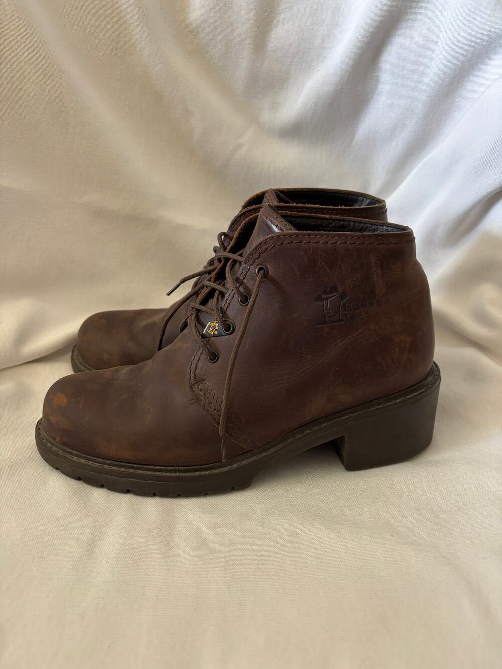 Havana Joe Boots Womens 38 /7.5  Brown Leather Ankle Combat Lug Sole Block Heel